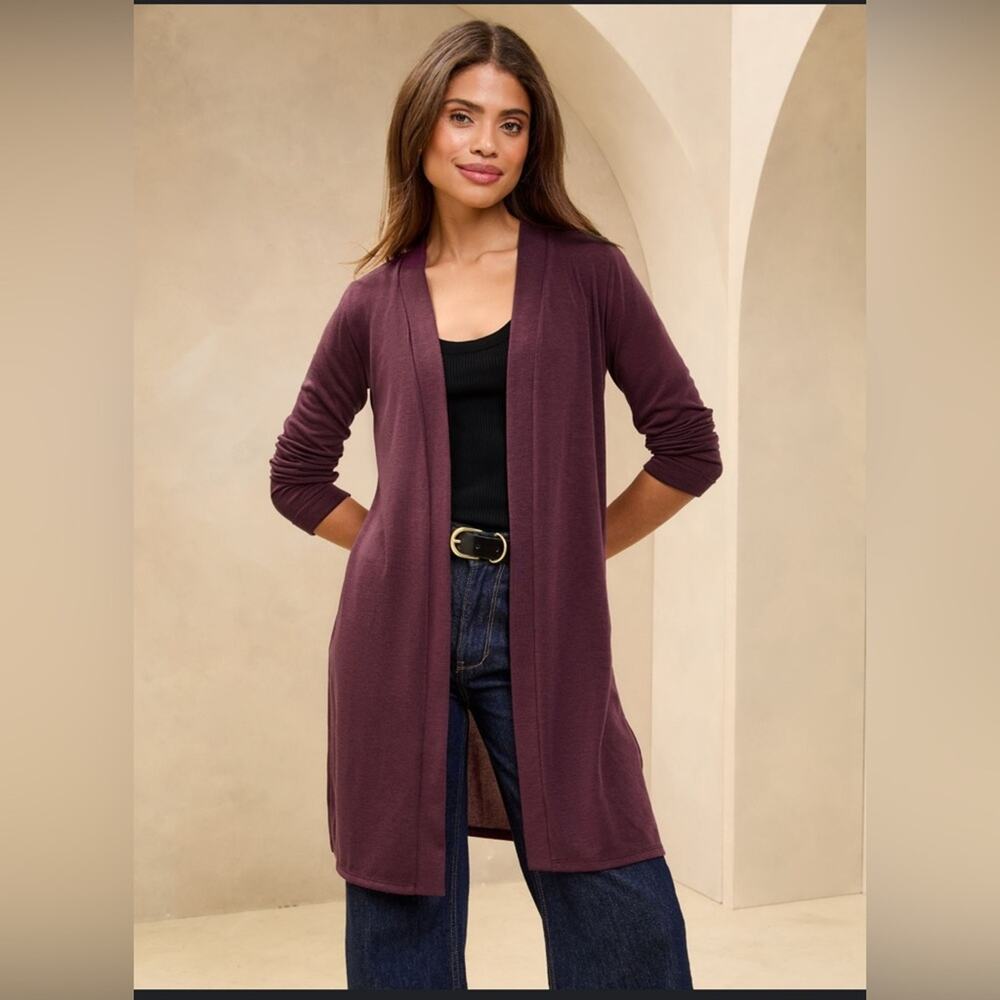 Soma Cool Nights Long Cardigan Sweater Women’s Medium Plum EUC